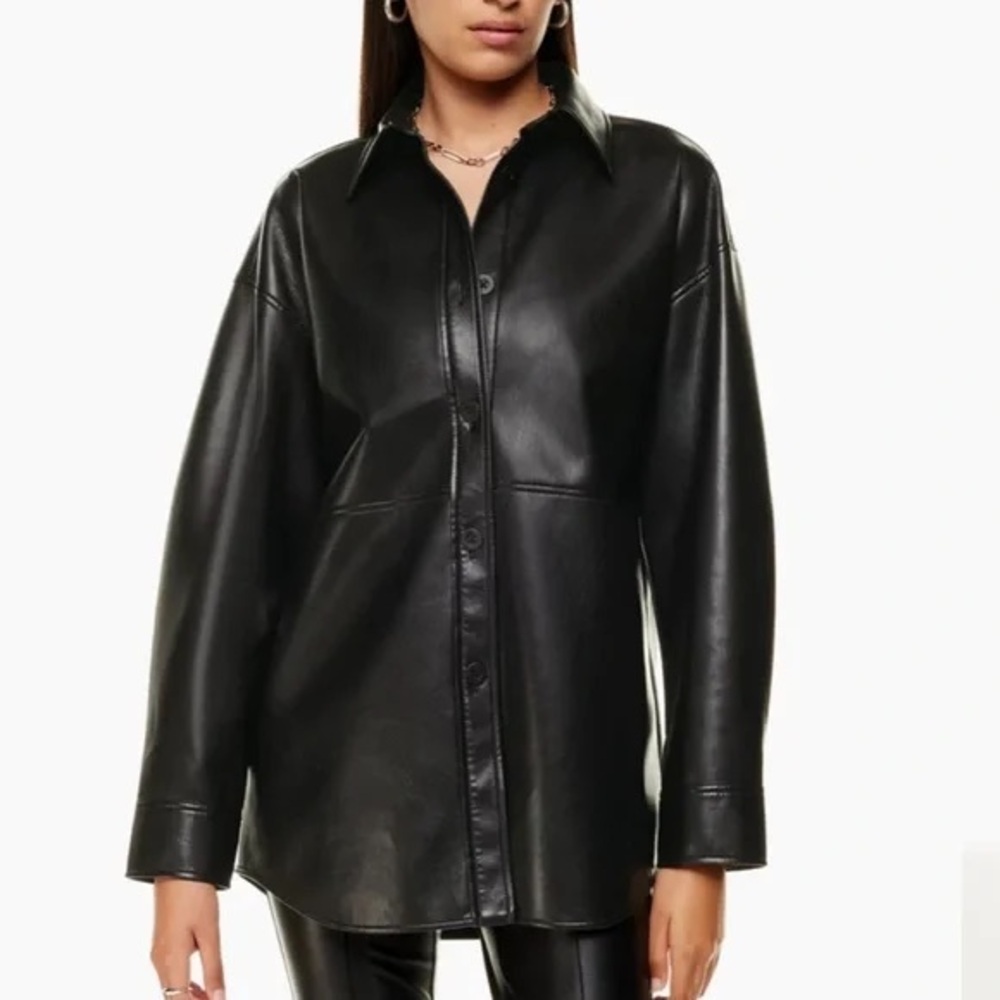 NWT Aritzia Babaton Pelli Shirt Jacket Black Leather sz L